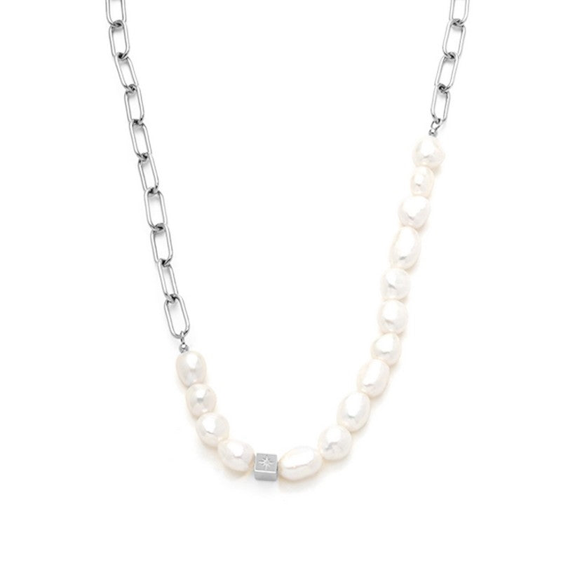 Duo perlehalskæde fra Samie i rustfrit stål med ferskvandsperler 50 cm