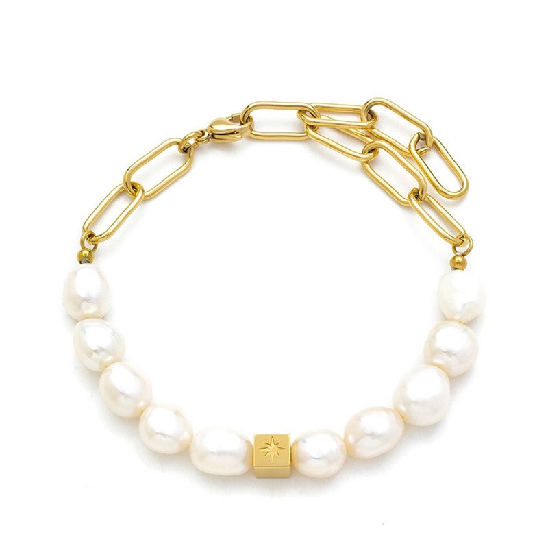 Samie armbånd i 18 kt forgyldt rustfrit stål med store perler 15–22 cm